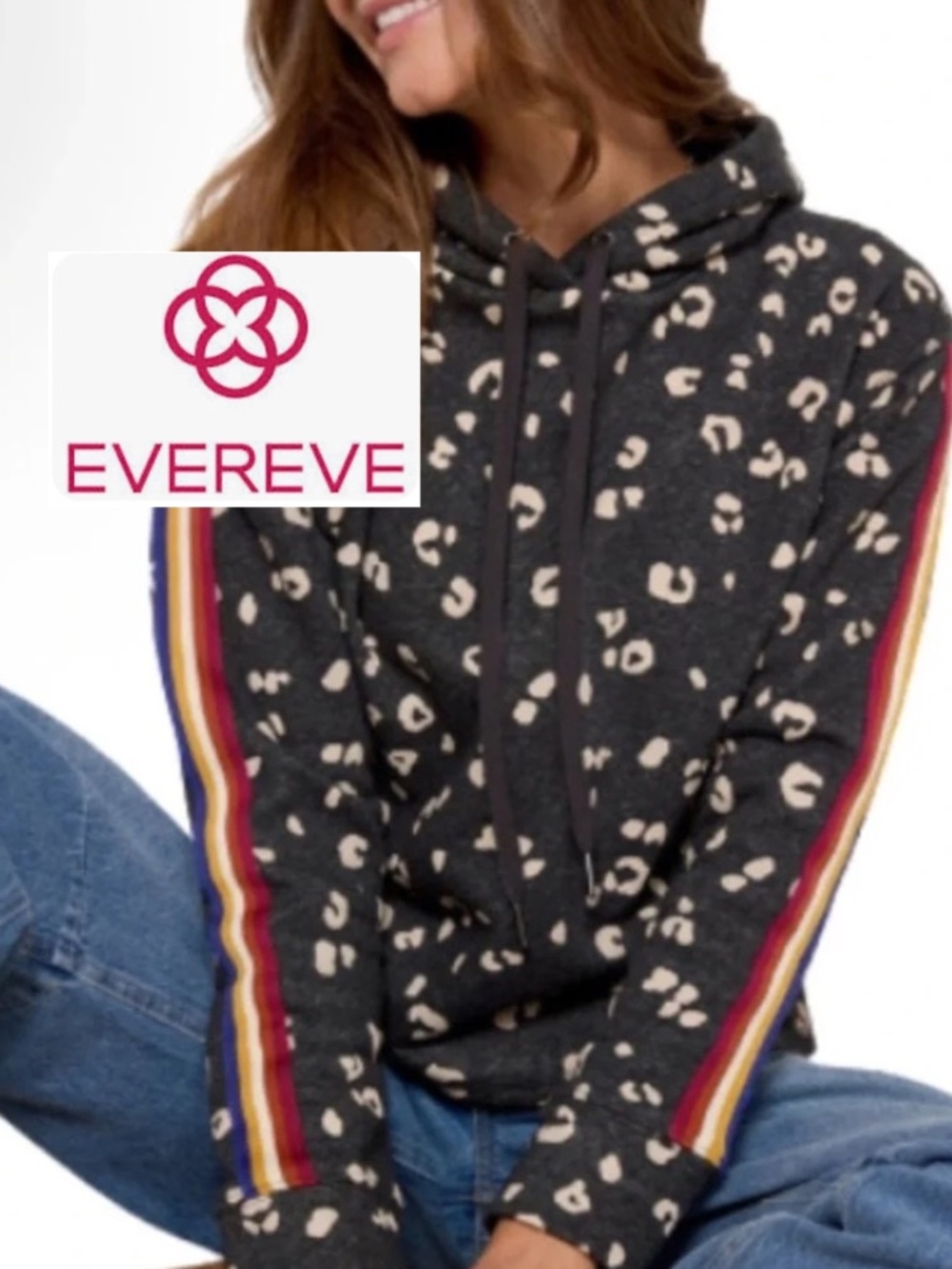 Evereve charcoal leopard design with stripe detail hoodie, S, GL1404